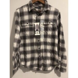 NWT Lucky Brand Men's Small Flannel Shirt Black & White Buffalo Plaid